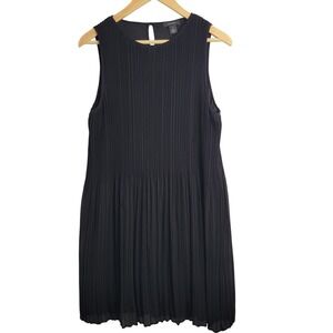 Halogen Womens Organza Shift Dress Med Black Sleeveless Pleated‎ Keyhole Midi